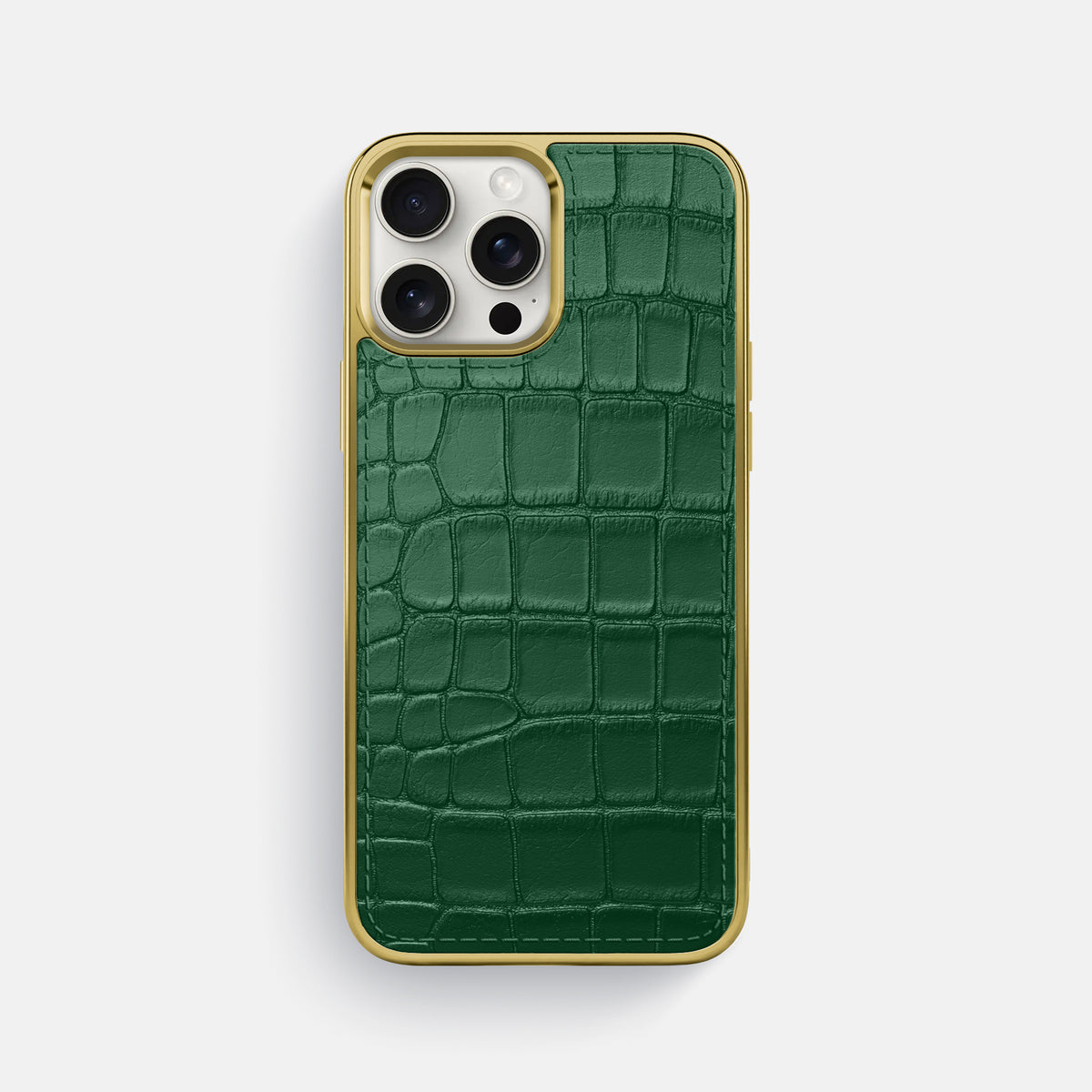 Forest-Green iPhone 16 Pro Max Metallic Sport Case In Alligator with Gold -1 | Forest-Green-Gold