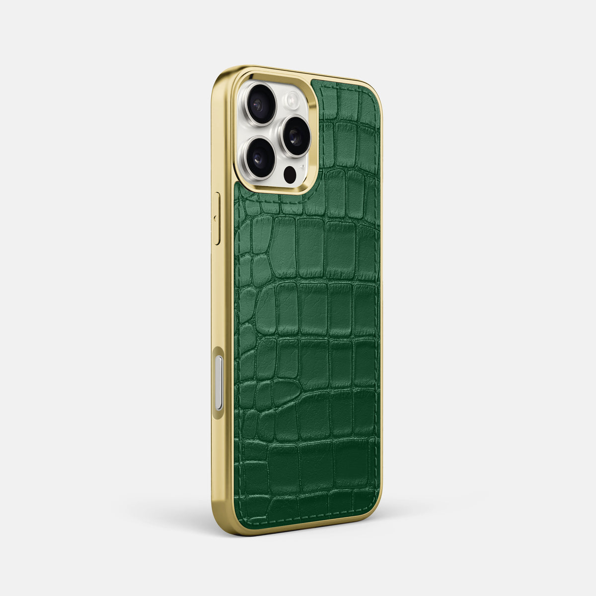 Forest-Green iPhone 16 Pro Max Metallic Sport Case In Alligator with Gold -2 | Forest-Green-Gold