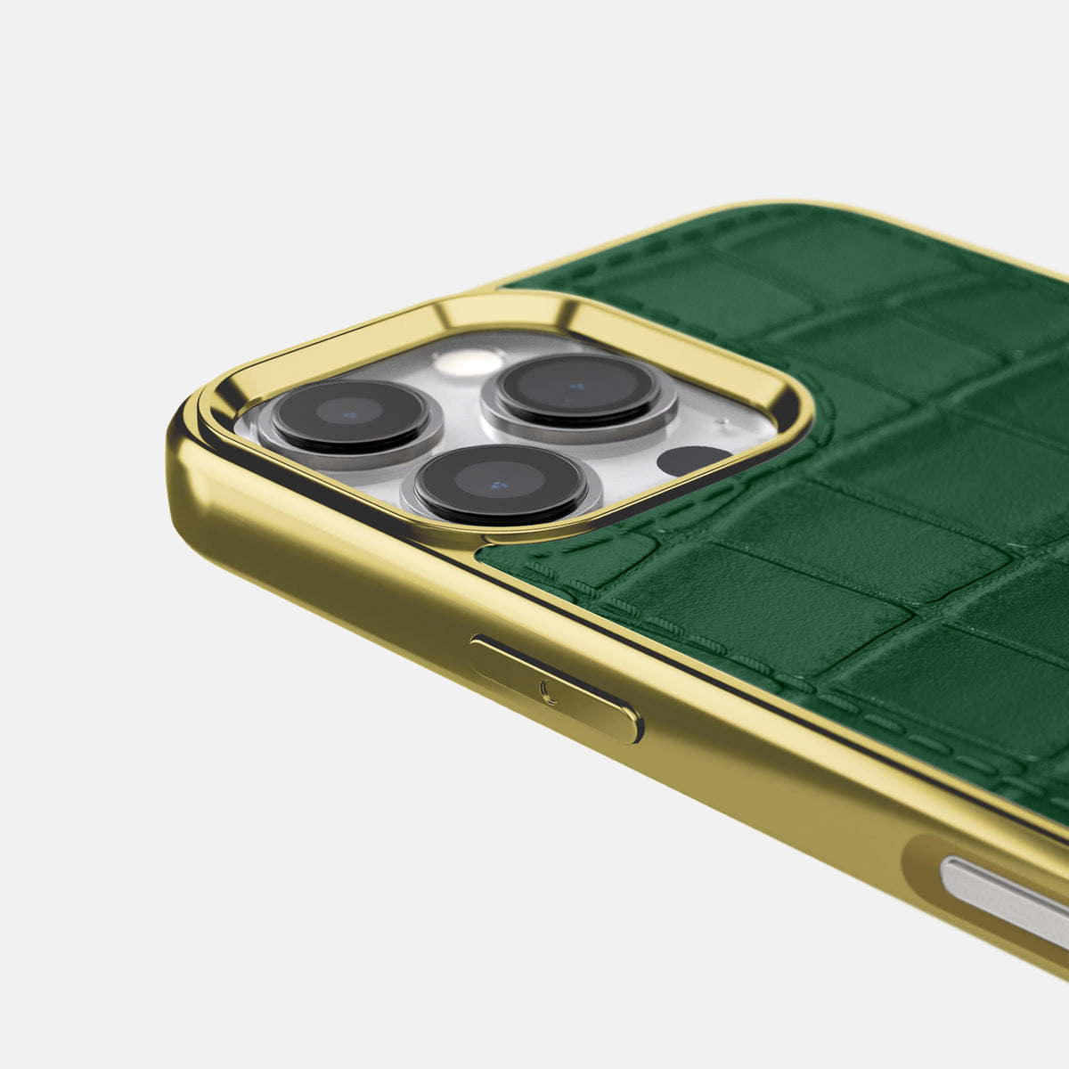 Forest-Green iPhone 16 Pro Max Metallic Sport Case In Alligator with Gold -5 | Forest-Green-Gold