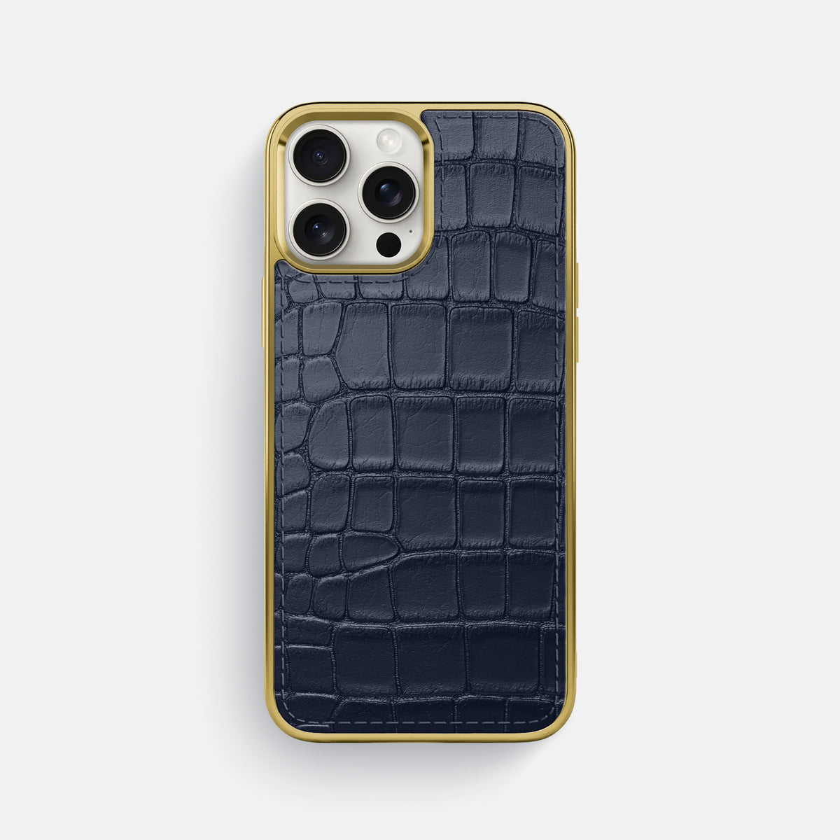 Navy Blue iPhone 16 Pro Max Metallic Sport Case In Alligator with Gold -1 | Navy-Blue-Gold