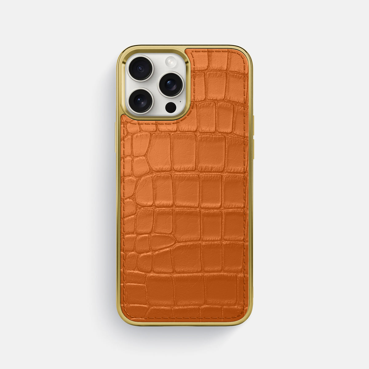 Orange iPhone 16 Pro Max Metallic Sport Case In Alligator with Gold -1 | Orange-Gold