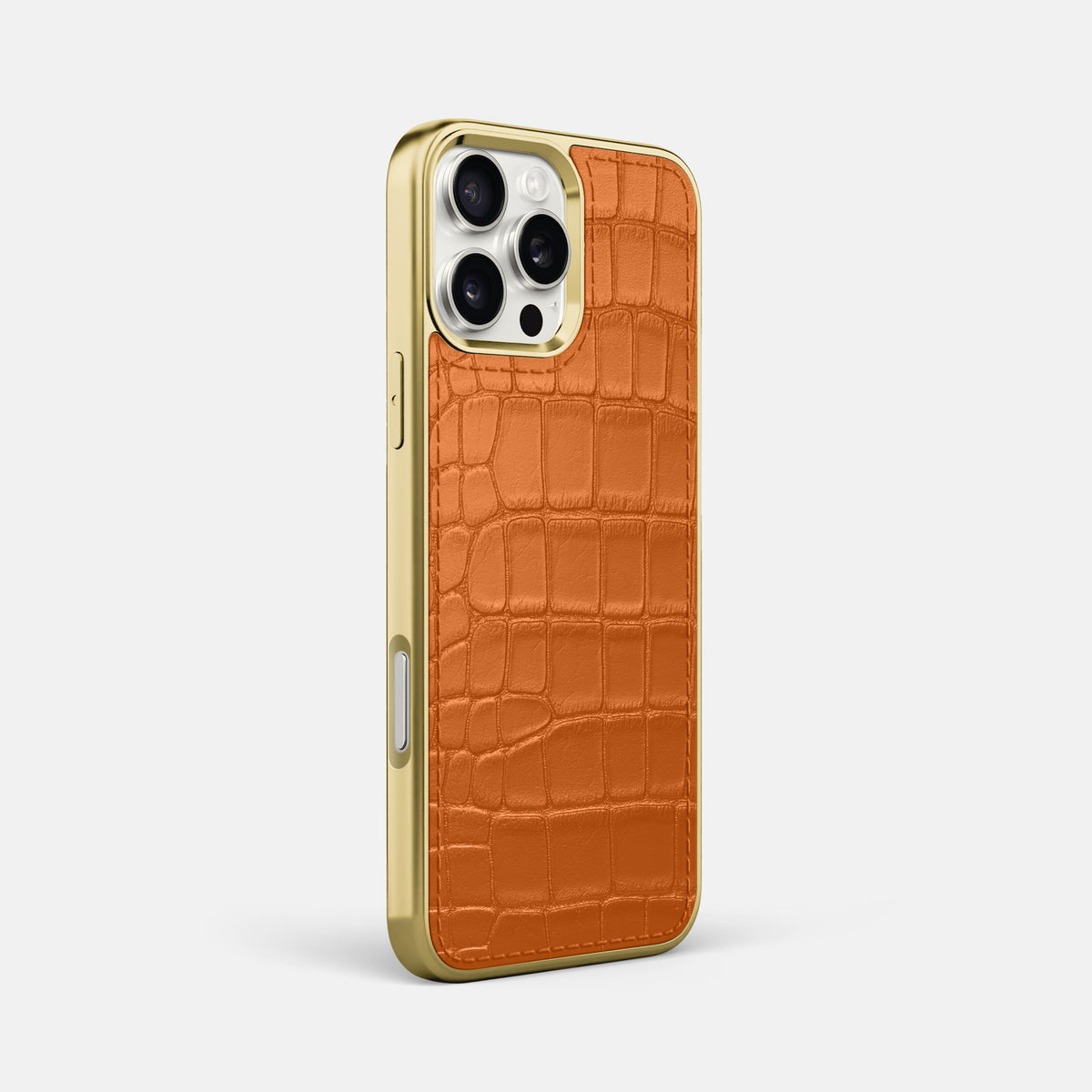 Orange iPhone 16 Pro Max Metallic Sport Case In Alligator with Gold -2 | Orange-Gold