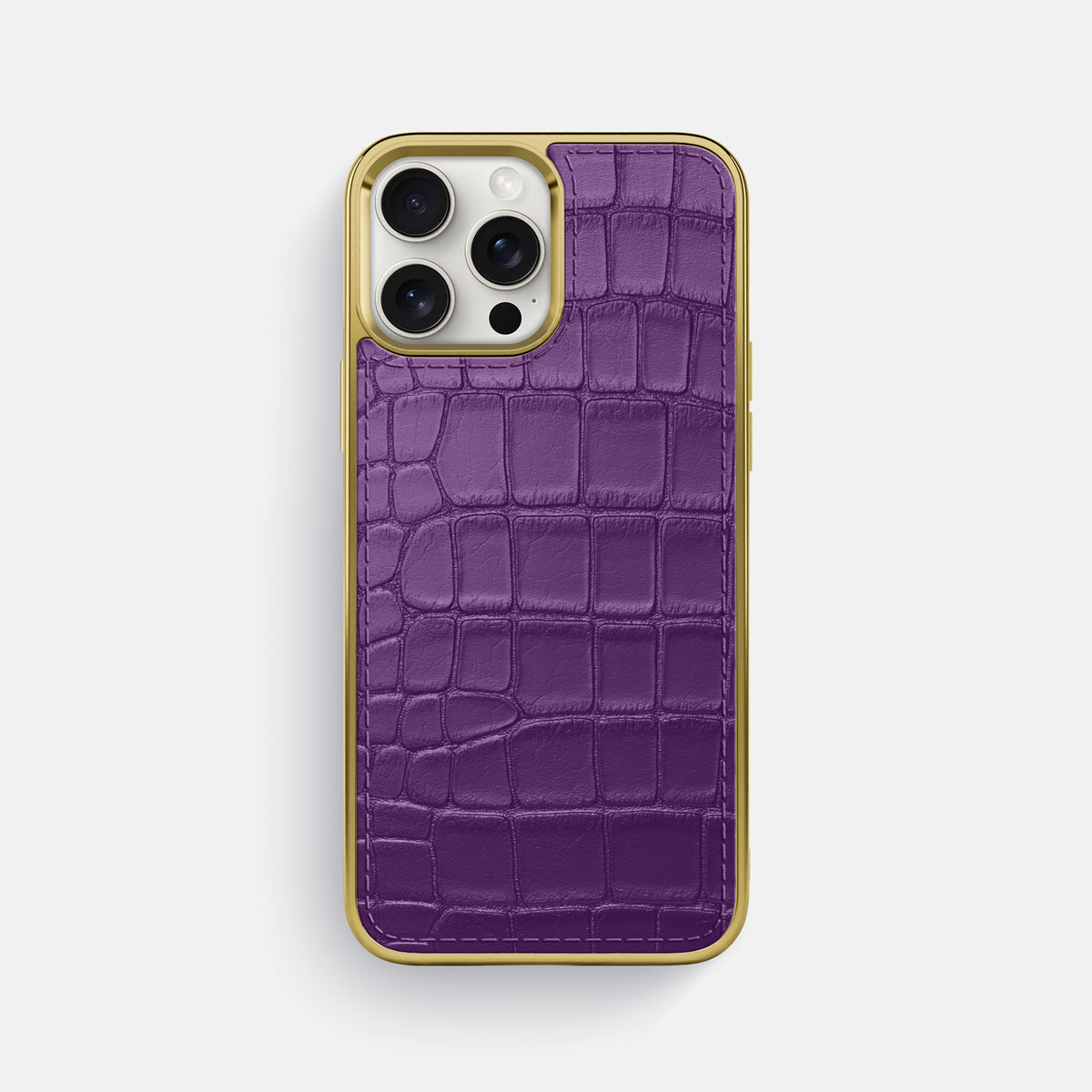 Purple iPhone 16 Pro Max Metallic Sport Case In Alligator with Gold -1 | Purple-Gold