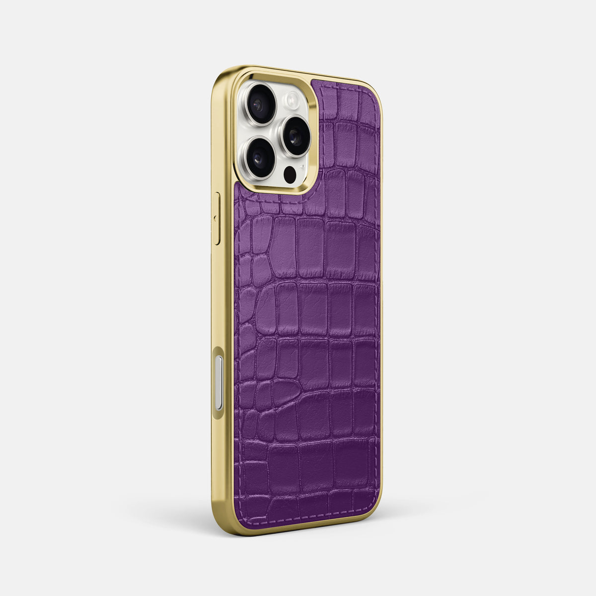 Purple iPhone 16 Pro Max Metallic Sport Case In Alligator with Gold -2 | Purple-Gold
