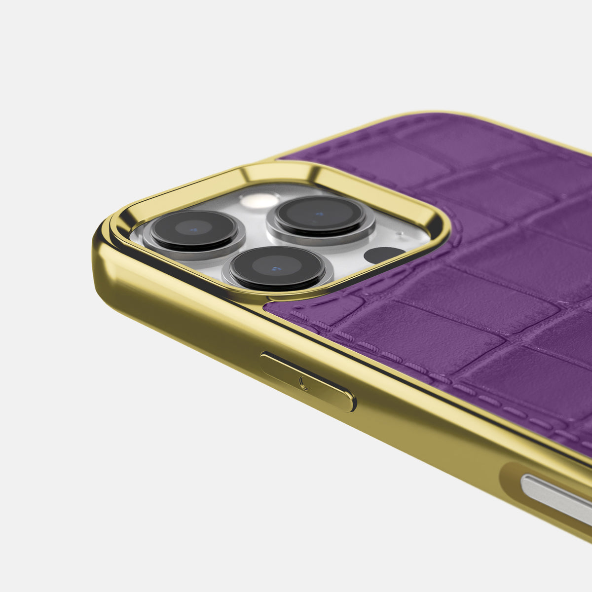 Purple iPhone 16 Pro Max Metallic Sport Case In Alligator with Gold -5 | Purple-Gold
