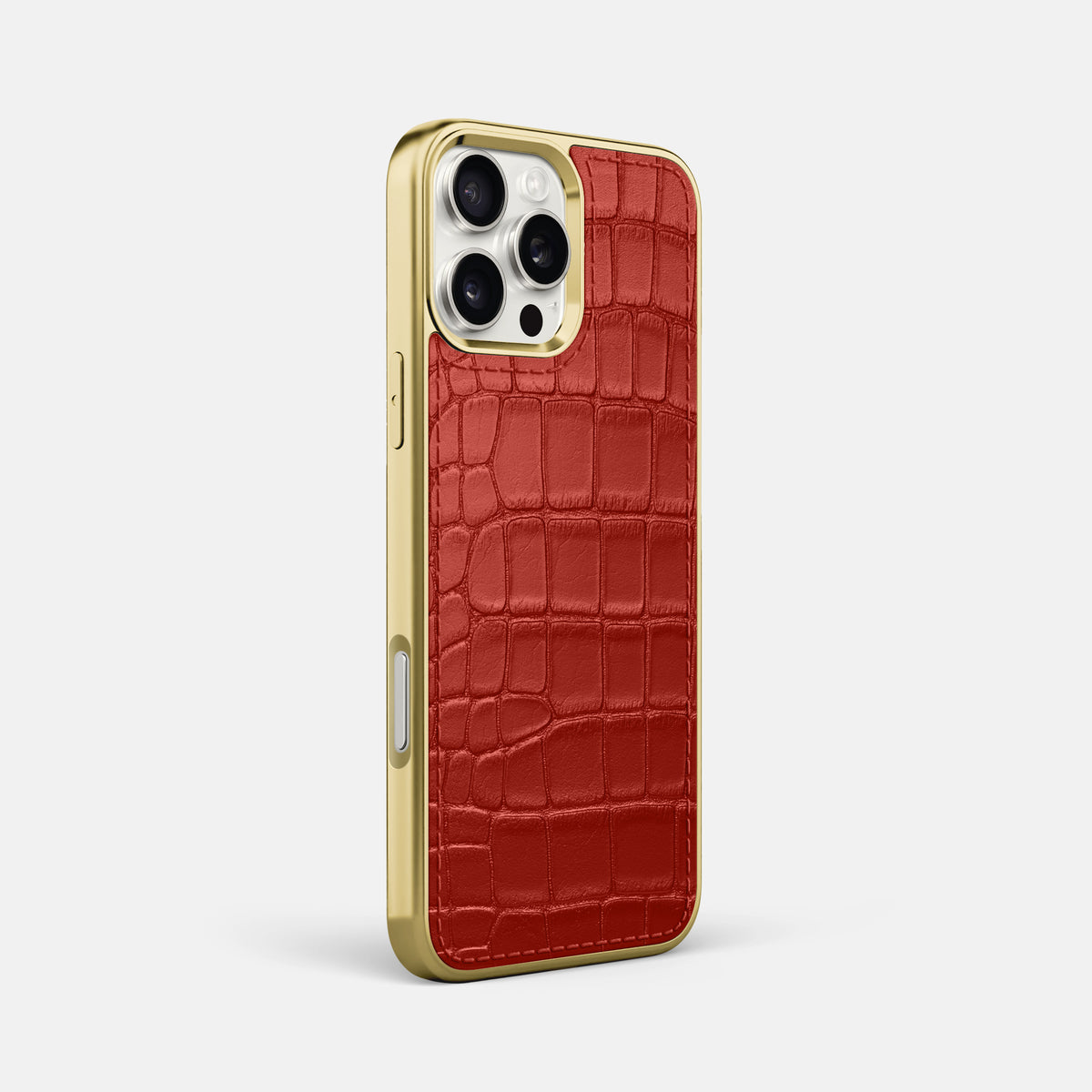 Red iPhone 16 Pro Max Metallic Sport Case In Alligator with Gold -2 | Red-Gold