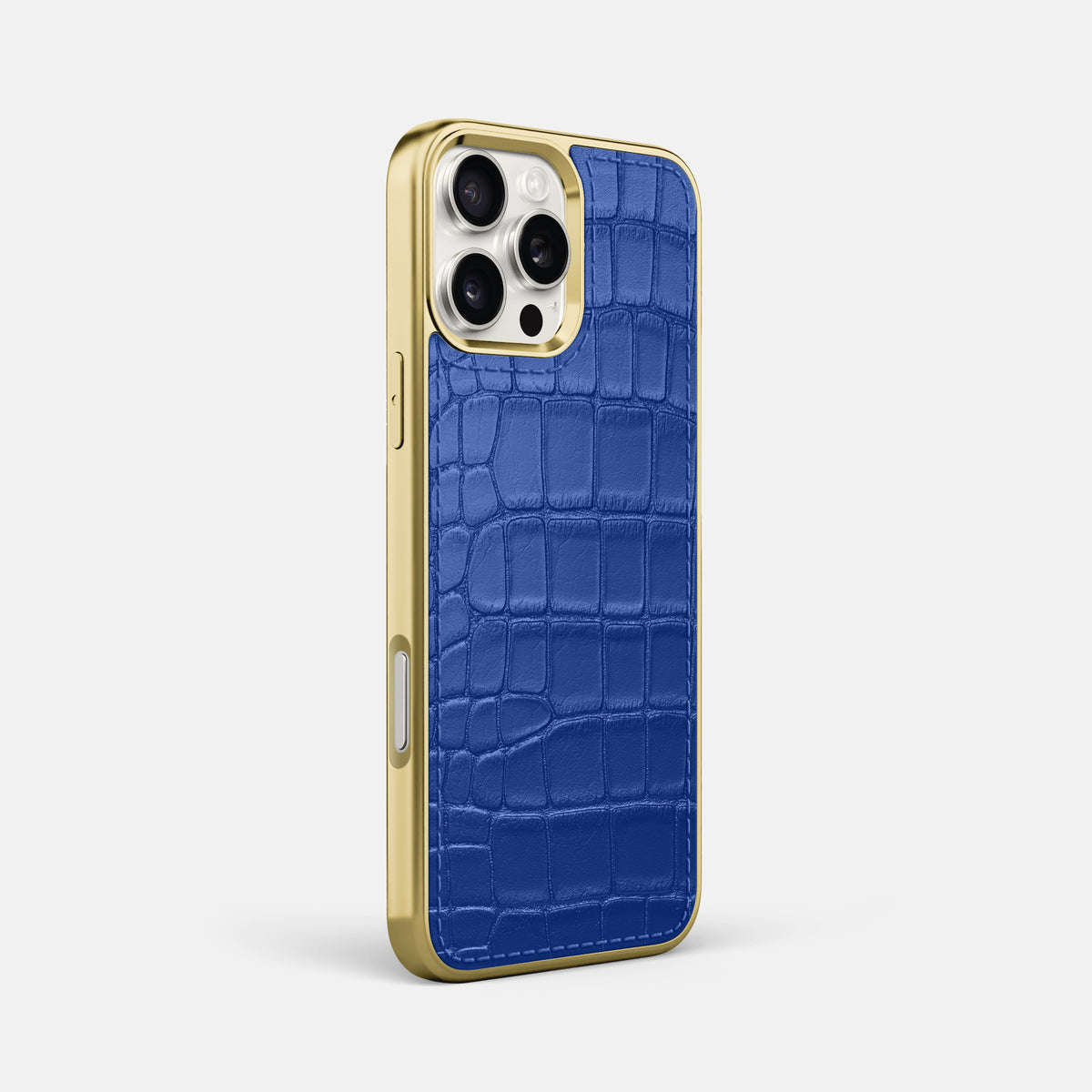Royal Blue iPhone 16 Pro Max Metallic Sport Case In Alligator with Gold -2 | Royal-Blue-Gold