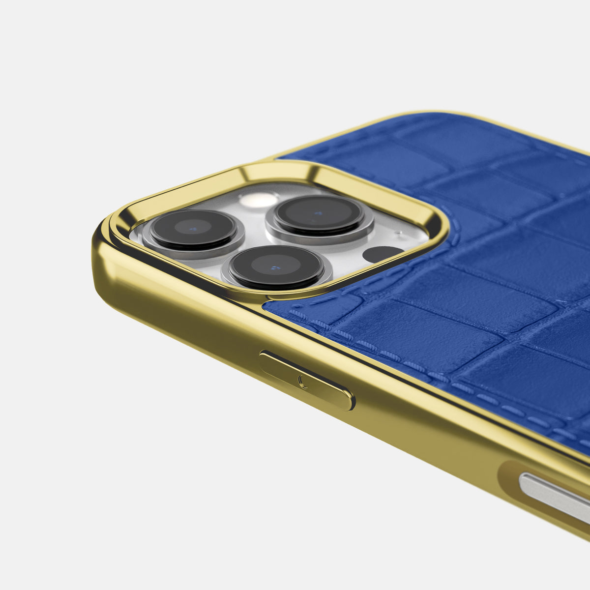 Royal Blue iPhone 16 Pro Max Metallic Sport Case In Alligator with Gold -5 | Royal-Blue-Gold
