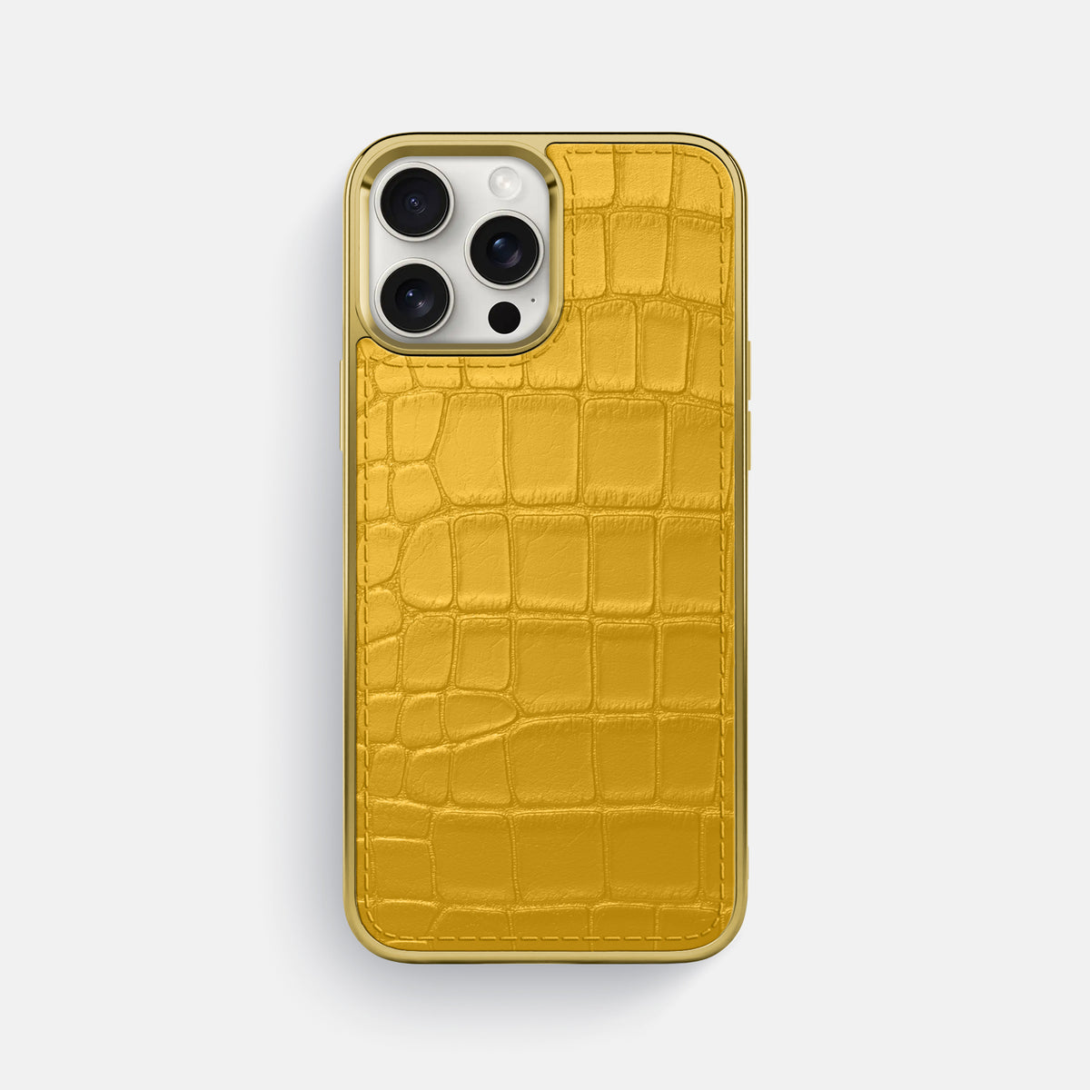 Yellow iPhone 16 Pro Max Metallic Sport Case In Alligator with Gold -1 | Yellow-Gold
