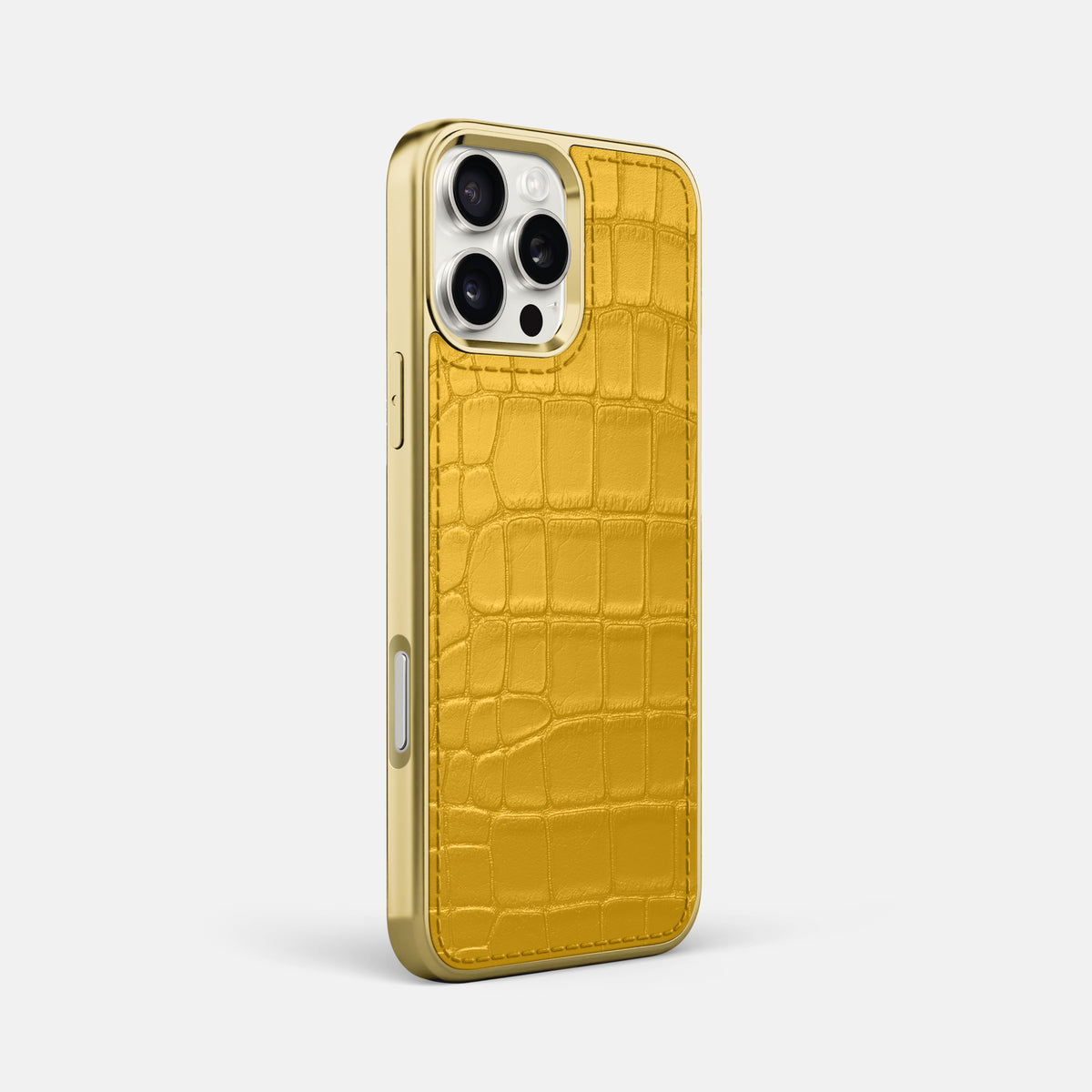 Yellow iPhone 16 Pro Max Metallic Sport Case In Alligator with Gold -2 | Yellow-Gold