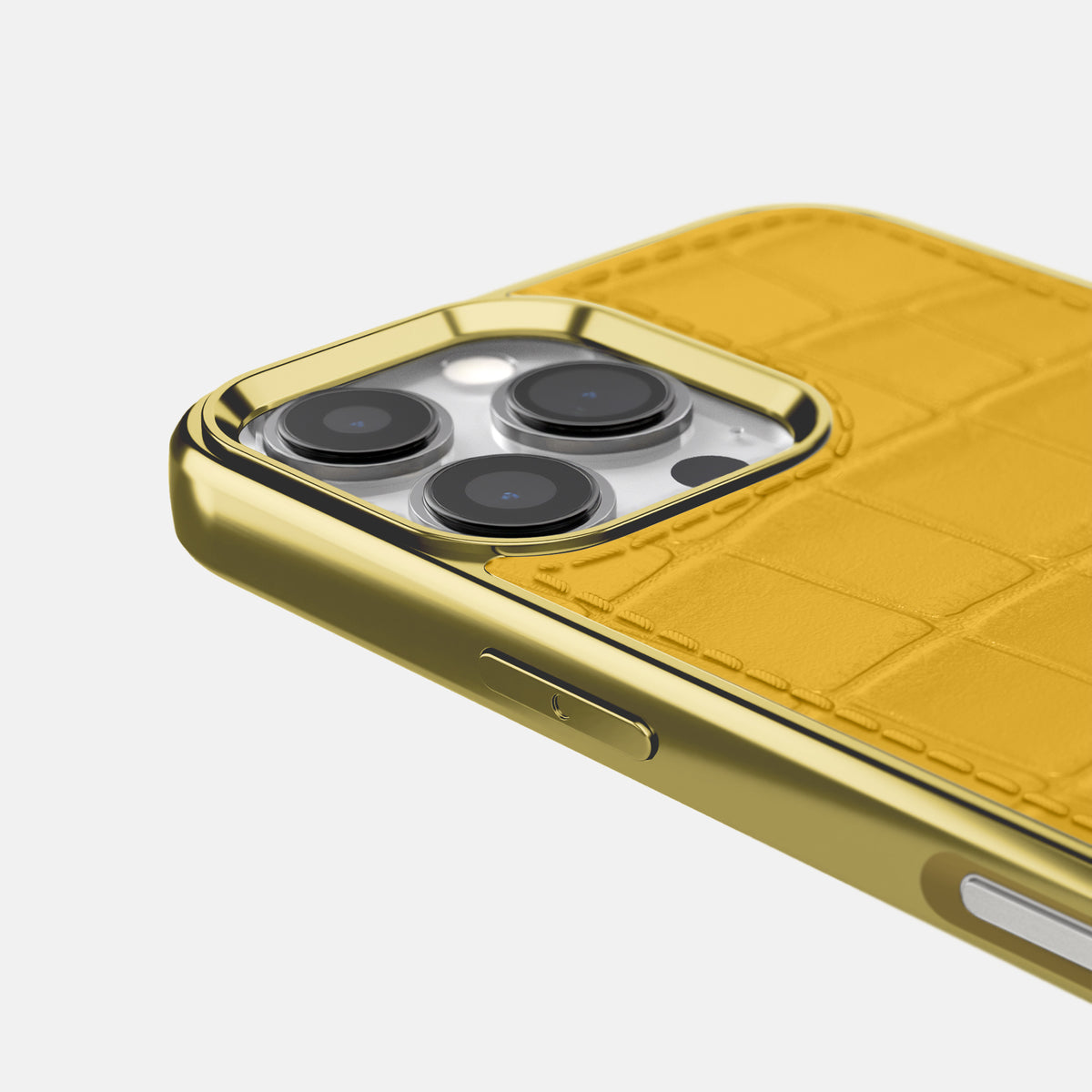 Yellow iPhone 16 Pro Max Metallic Sport Case In Alligator with Gold -5 | Yellow-Gold