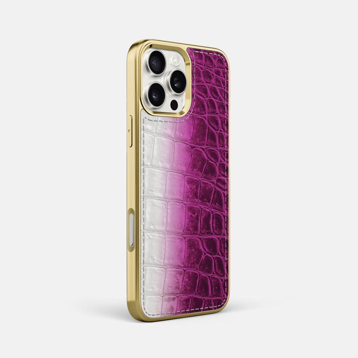 Fuchsia iPhone 16 Pro Max Metallic Sport Case Himalayan Crocodile with Gold -2 | Fuchsia-Gold