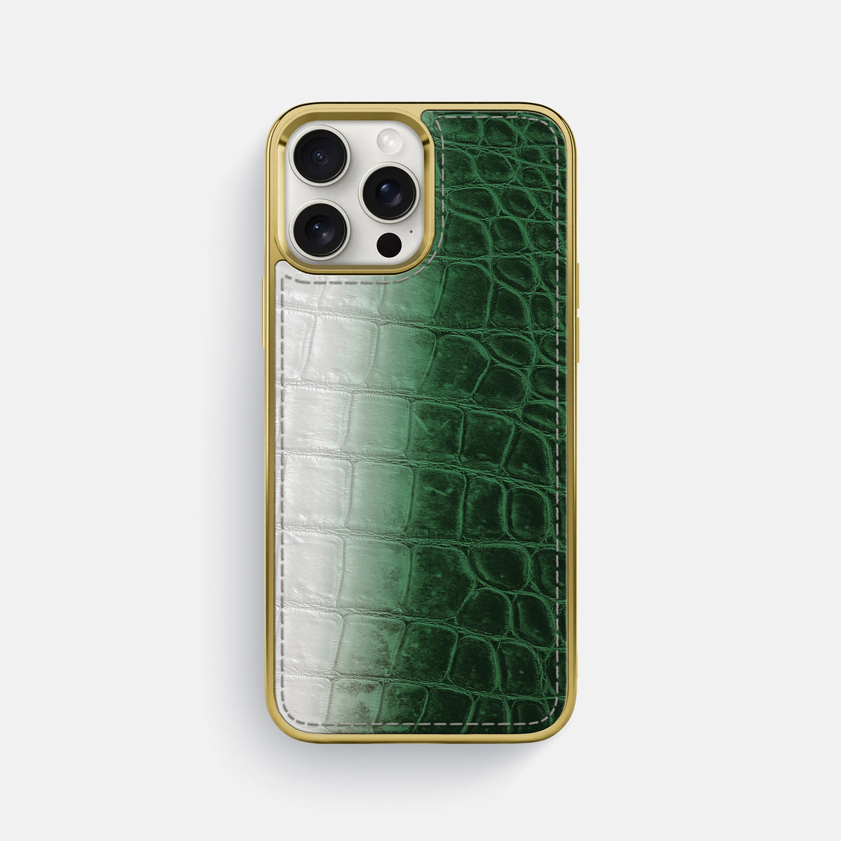 Green iPhone 16 Pro Max Metallic Sport Case Himalayan Crocodile with Gold -1 | Green-Gold