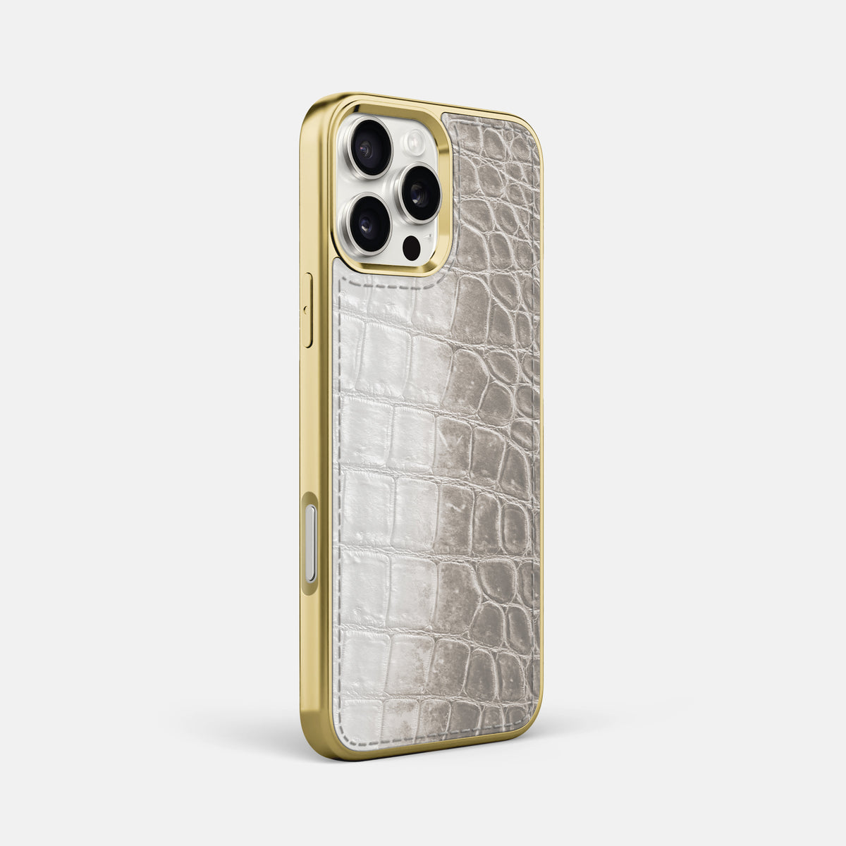 Grey iPhone 16 Pro Max Metallic Sport Case Himalayan Crocodile with Gold -2 | Grey-Gold