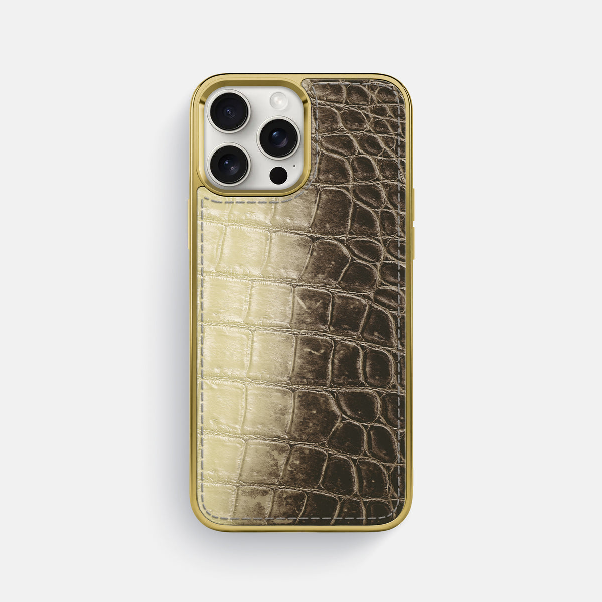 Natural iPhone 16 Pro Max Metallic Sport Case Himalayan Crocodile with Gold -1 | Natural-Gold