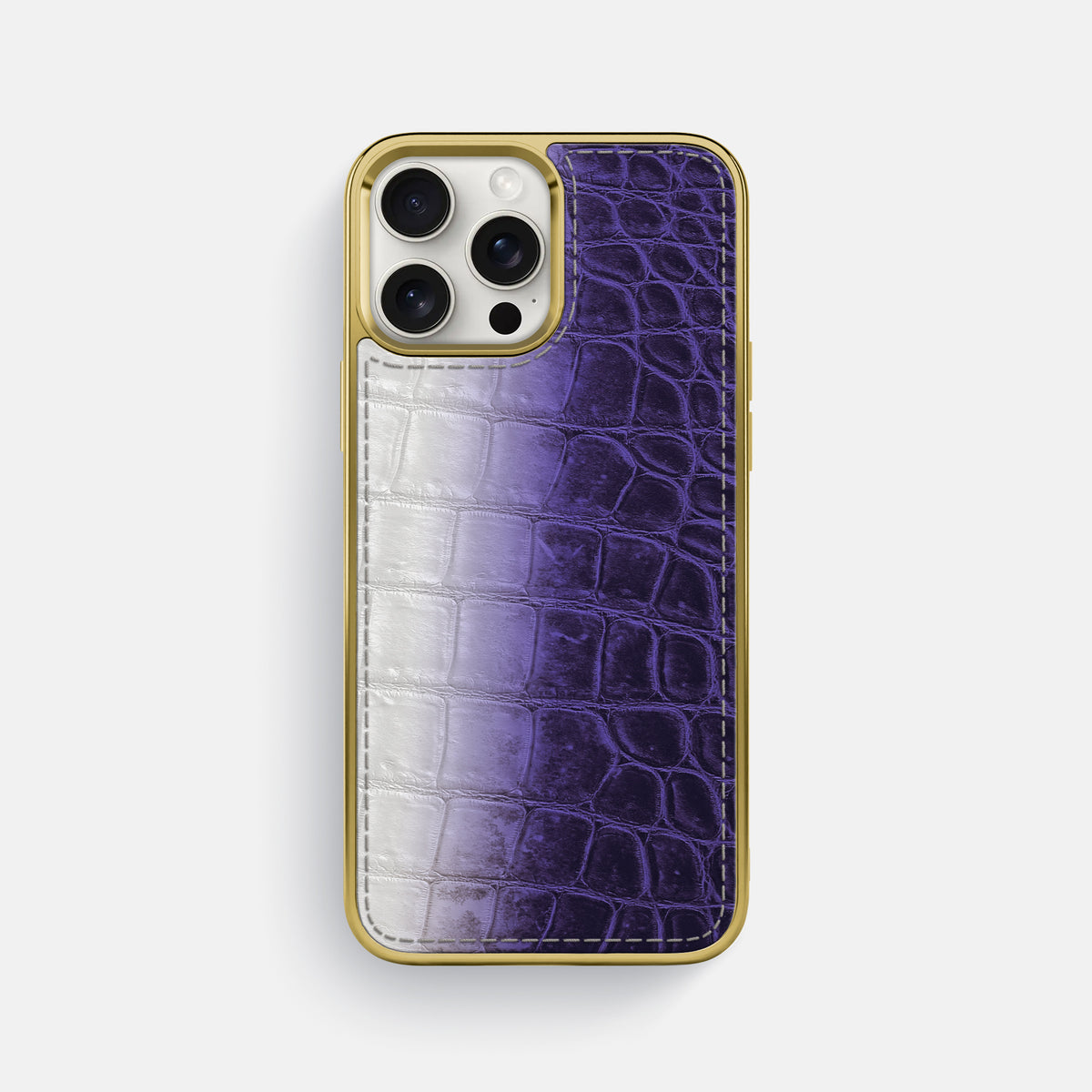 Purple iPhone 16 Pro Max Metallic Sport Case Himalayan Crocodile with Gold -1 | Purple-Gold