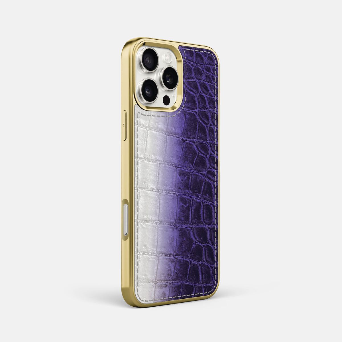 Purple iPhone 16 Pro Max Metallic Sport Case Himalayan Crocodile with Gold -2 | Purple-Gold