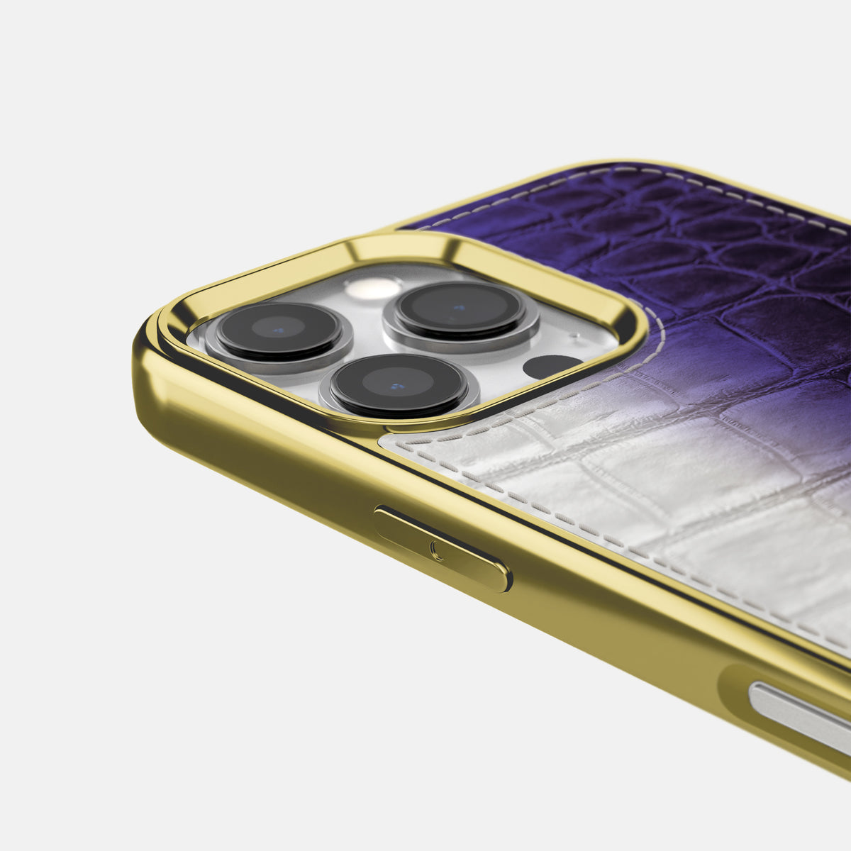 Purple iPhone 16 Pro Max Metallic Sport Case Himalayan Crocodile with Gold -5 | Purple-Gold
