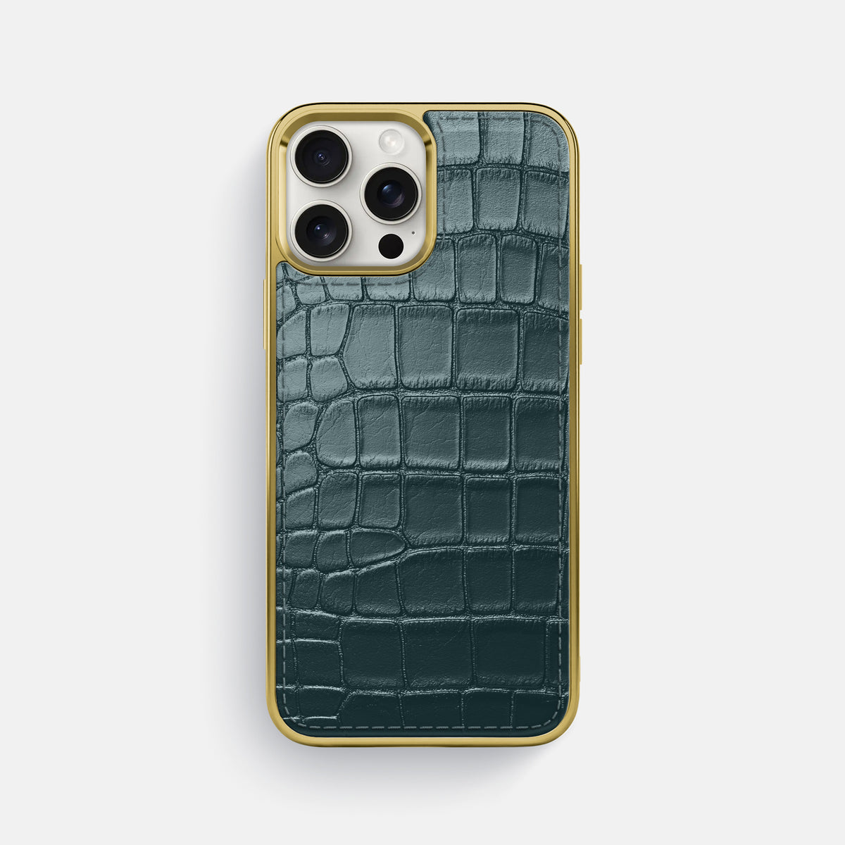 Metallic-Blue iPhone 16 Pro Max Metallic Sport Case Alligator with Gold -1 | Metallic-Blue-Gold