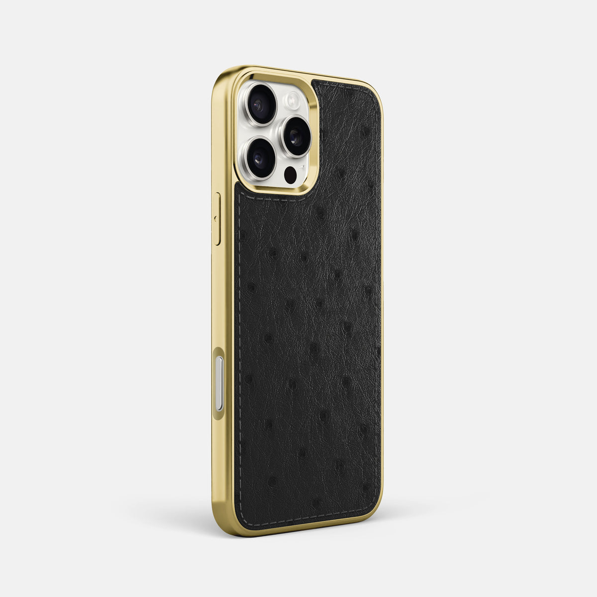 Black iPhone 16 Pro Max Metallic Sport Case Ostrich with Gold -2 | Black-Gold