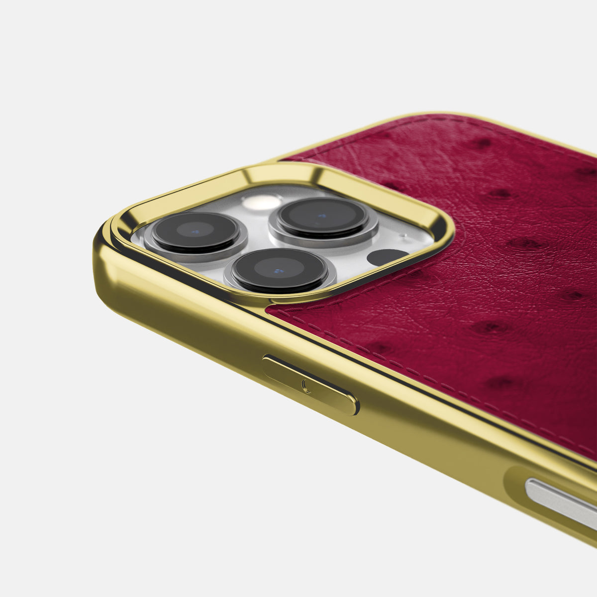 Bordeaux iPhone 16 Pro Max Metallic Sport Case Ostrich with Gold -5 | Bordeaux-Gold