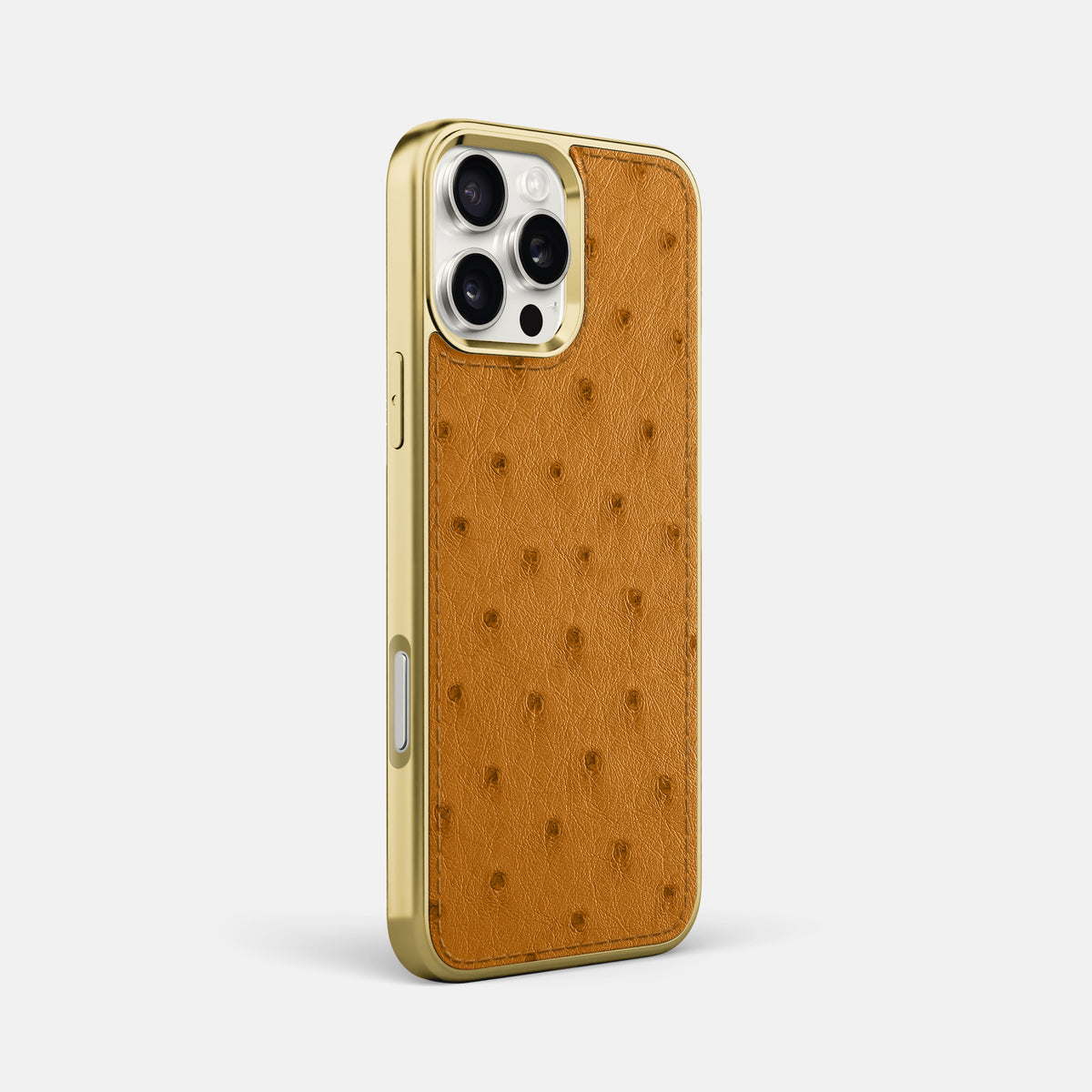 Chestnut iPhone 16 Pro Max Metallic Sport Case Ostrich with Gold -2 | Chestnut-Gold