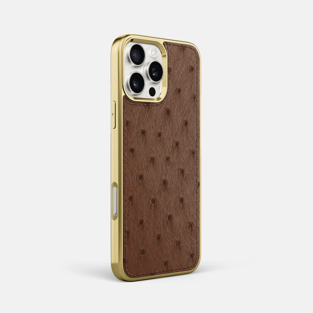 Chocolate iPhone 16 Pro Max Metallic Sport Case Ostrich with Gold -2 | Chocolate-Gold
