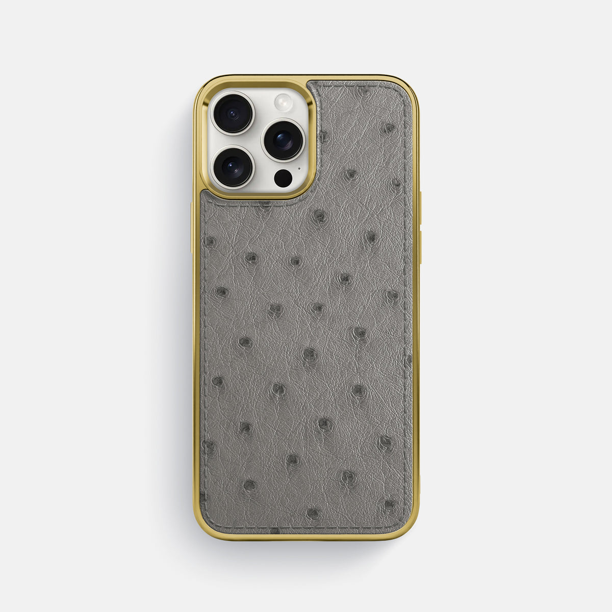Grey iPhone 16 Pro Max Metallic Sport Case Ostrich with Gold -1 | Grey-Gold