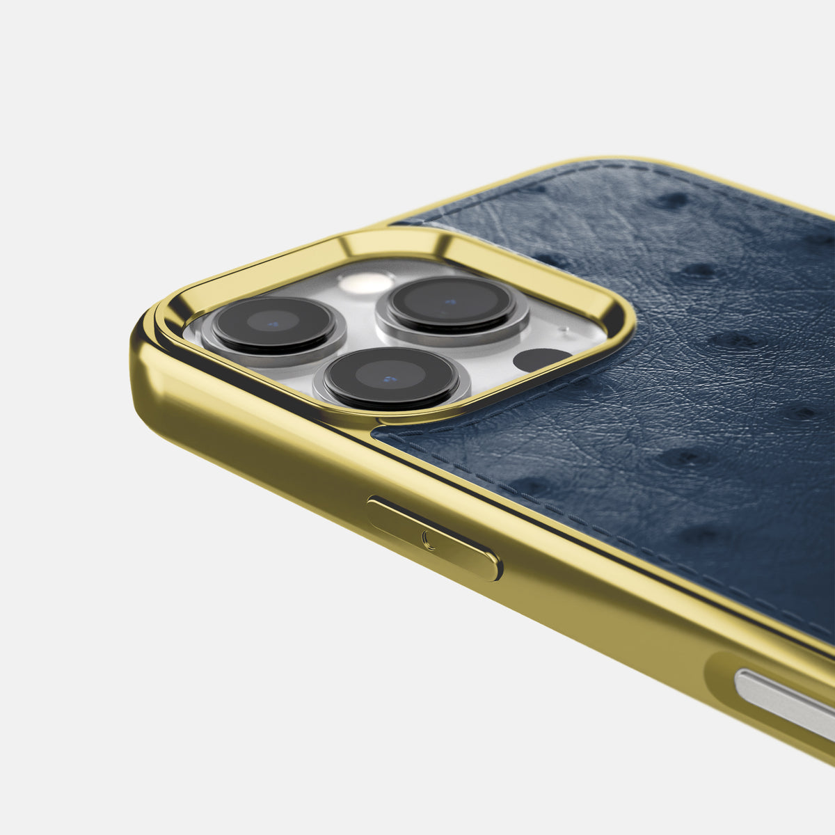 Navy-Blue iPhone 16 Pro Max Metallic Sport Case Ostrich with Gold -5 | Navy-Blue-Gold