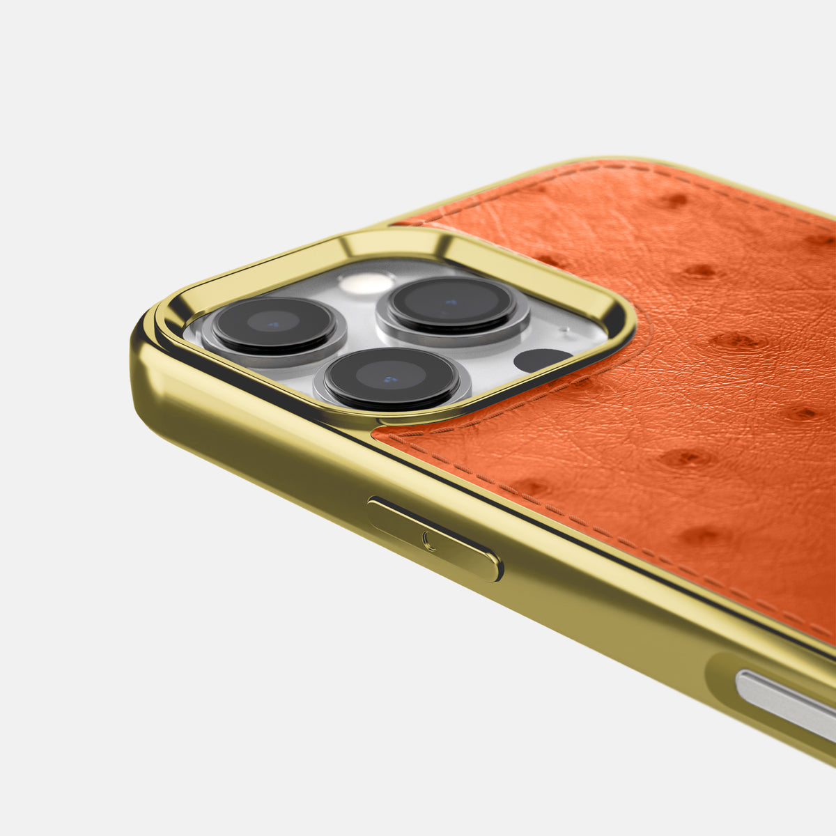 Orange iPhone 16 Pro Max Metallic Sport Case Ostrich with Gold -5 | Orange-Gold