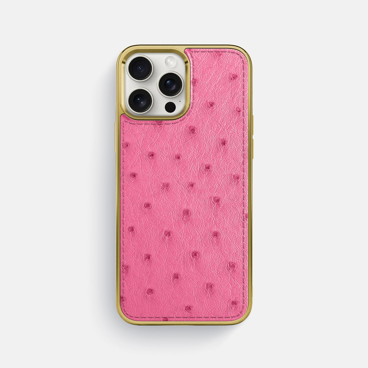 Pink iPhone 16 Pro Max Metallic Sport Case Ostrich with Gold -1 | Pink-Gold