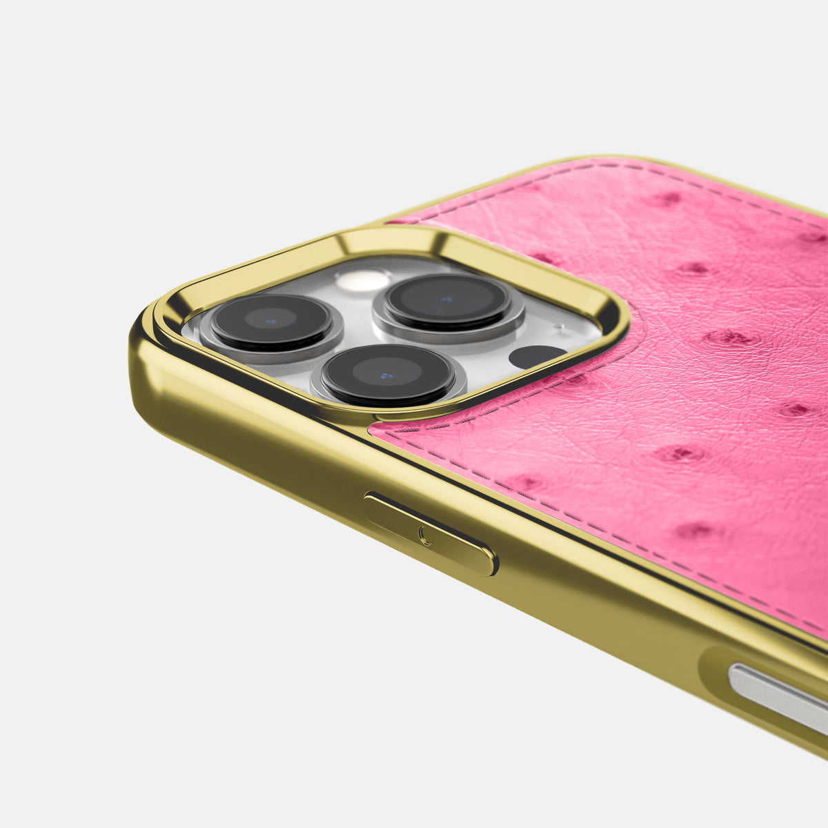 Pink iPhone 16 Pro Max Metallic Sport Case Ostrich with Gold -5 | Pink-Gold