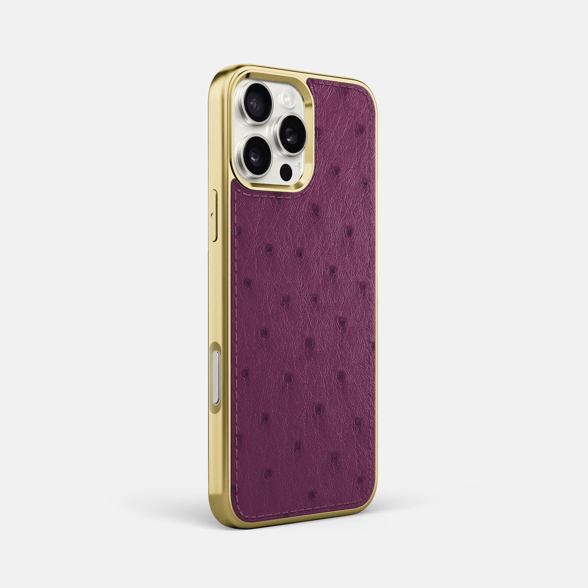 Purple iPhone 16 Pro Max Metallic Sport Case Ostrich with Gold -2 | Purple-Gold