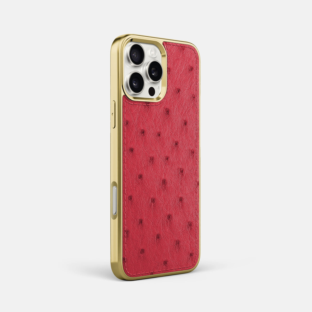 Red iPhone 16 Pro Max Metallic Sport Case Ostrich with Gold -2 | Red-Gold