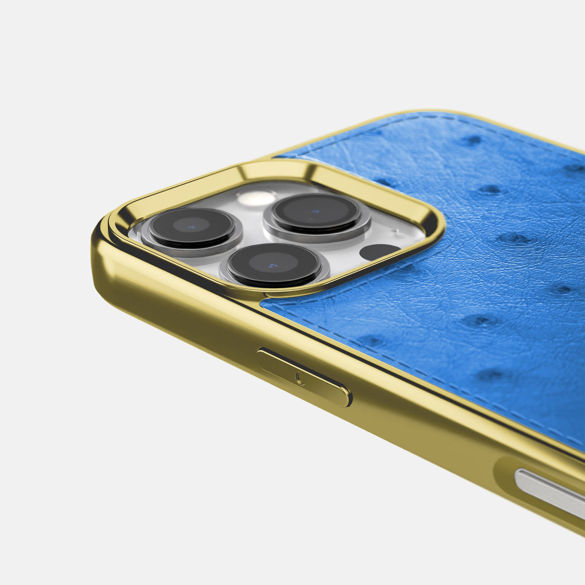Royal-Blue iPhone 16 Pro Max Metallic Sport Case Ostrich with Gold -5 | Royal-Blue-Gold