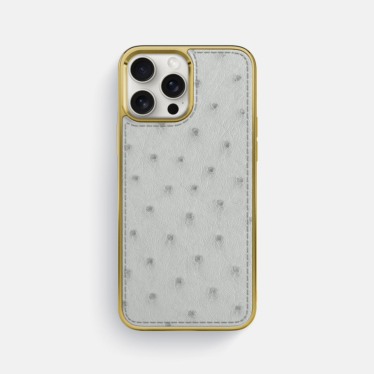 White iPhone 16 Pro Max Metallic Sport Case Ostrich with Gold -1 | White-Gold