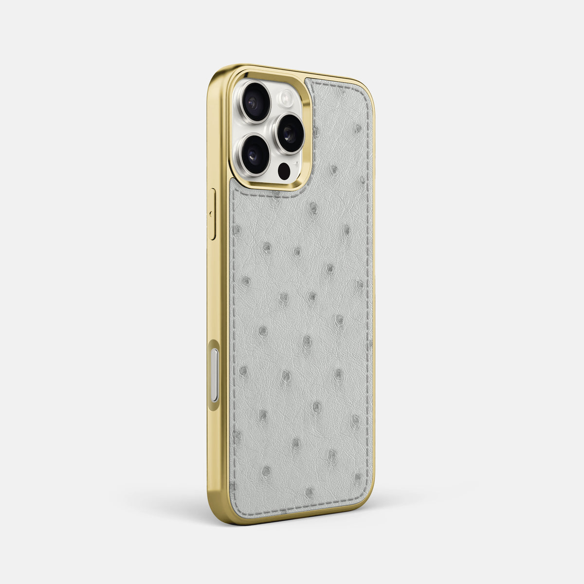 White iPhone 16 Pro Max Metallic Sport Case Ostrich with Gold -2 | White-Gold