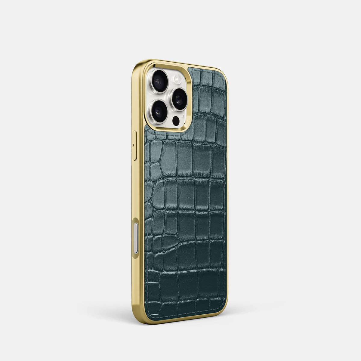 Metallic-Blue iPhone 16 Pro Metallic Sport Case Alligator with Gold -2 | Metallic-Blue-Gold