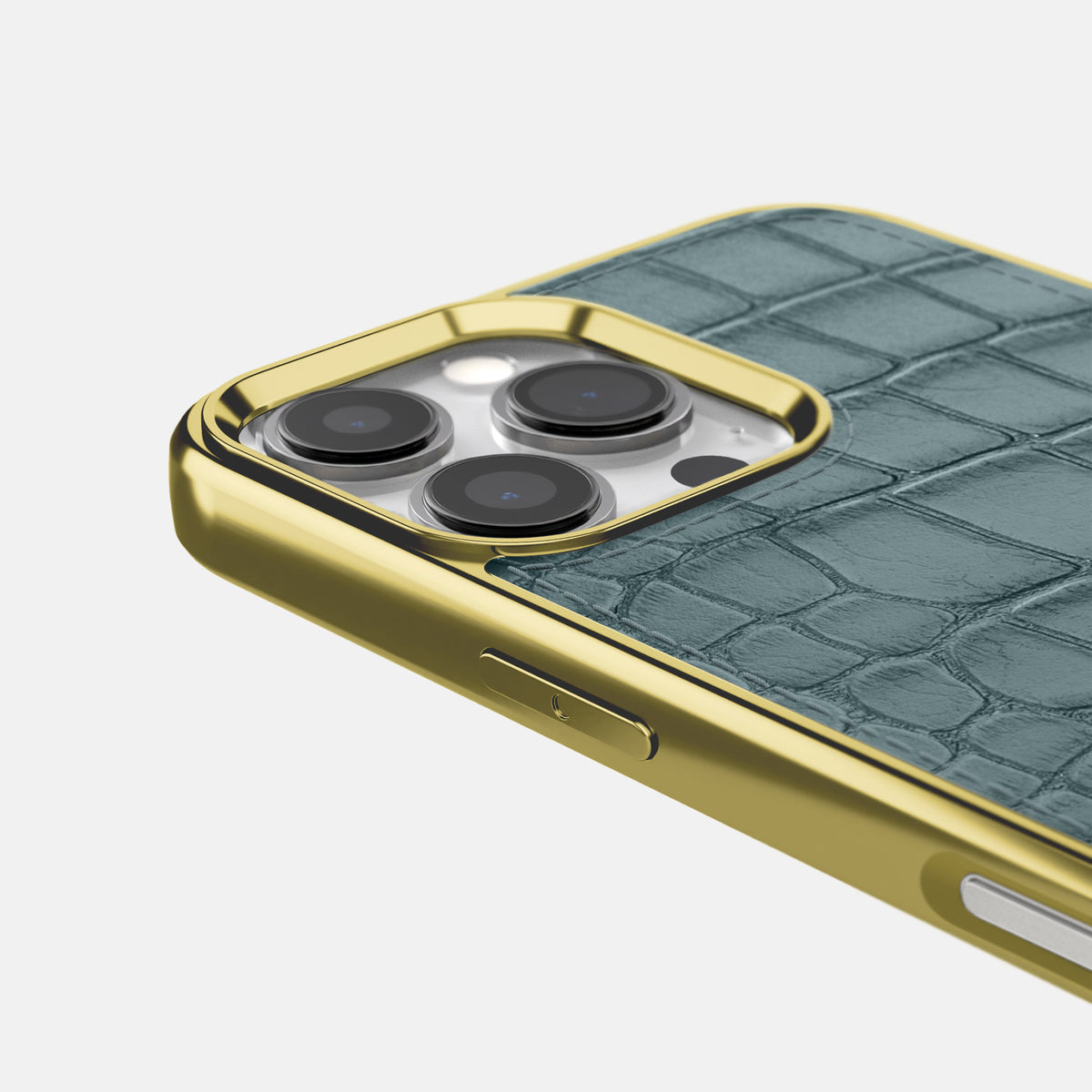 Metallic-Blue iPhone 16 Pro Metallic Sport Case Alligator with Gold -5 | Metallic-Blue-Gold