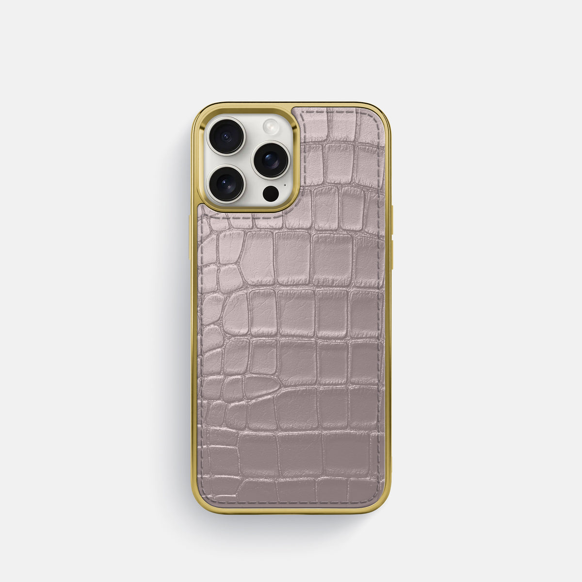 Pearlized-Pink iPhone 16 Pro Metallic Sport Case Alligator with Gold -1 | Pearlized-Pink-Gold
