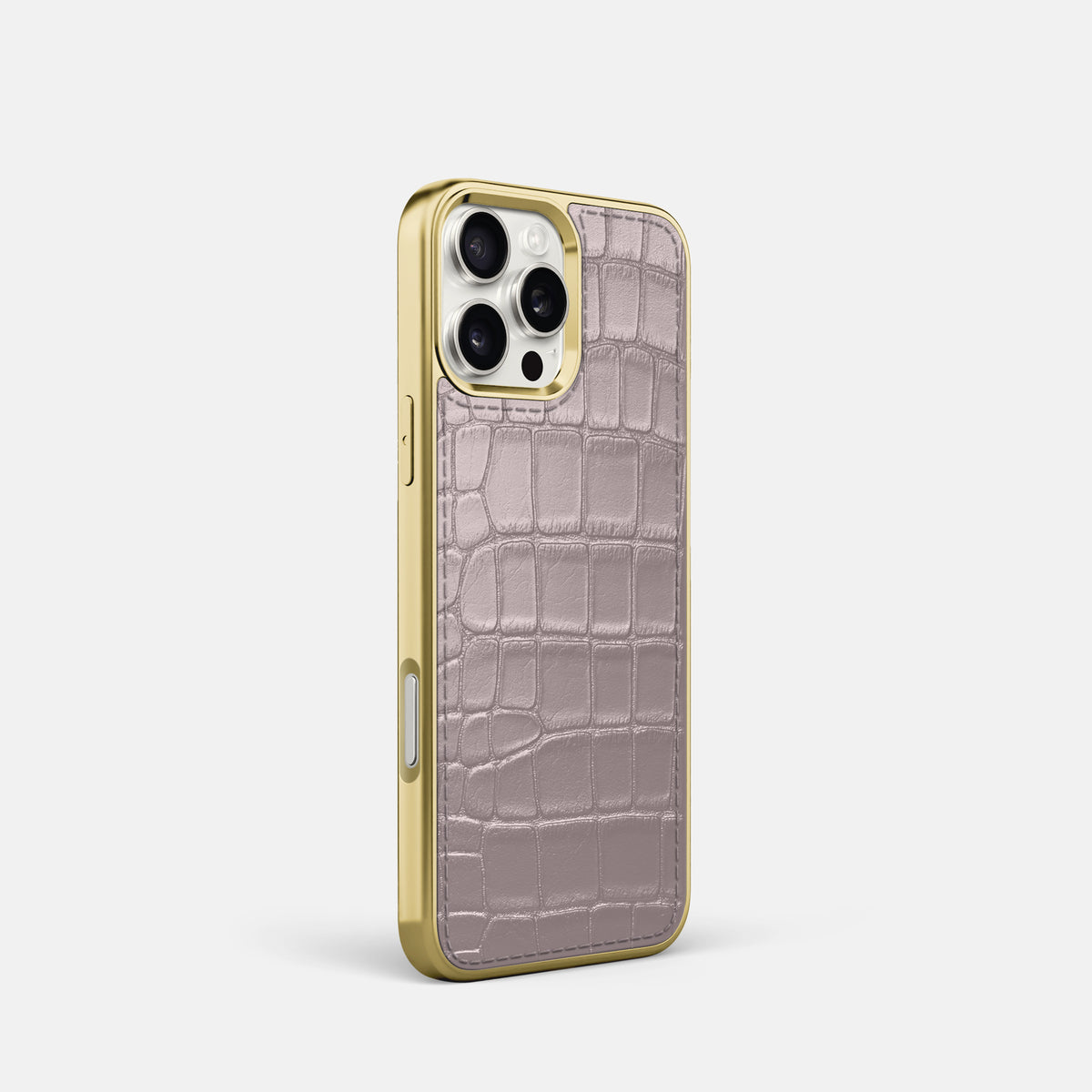 Pearlized-Pink iPhone 16 Pro Metallic Sport Case Alligator with Gold -2 | Pearlized-Pink-Gold