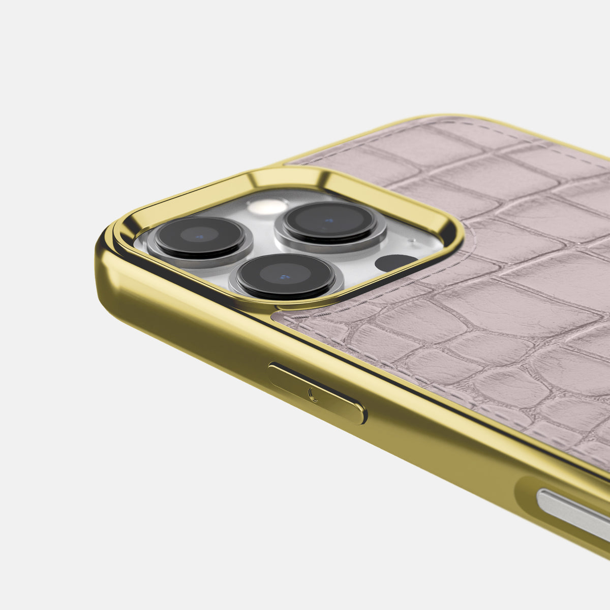 Pearlized-Pink iPhone 16 Pro Metallic Sport Case Alligator with Gold -5 | Pearlized-Pink-Gold