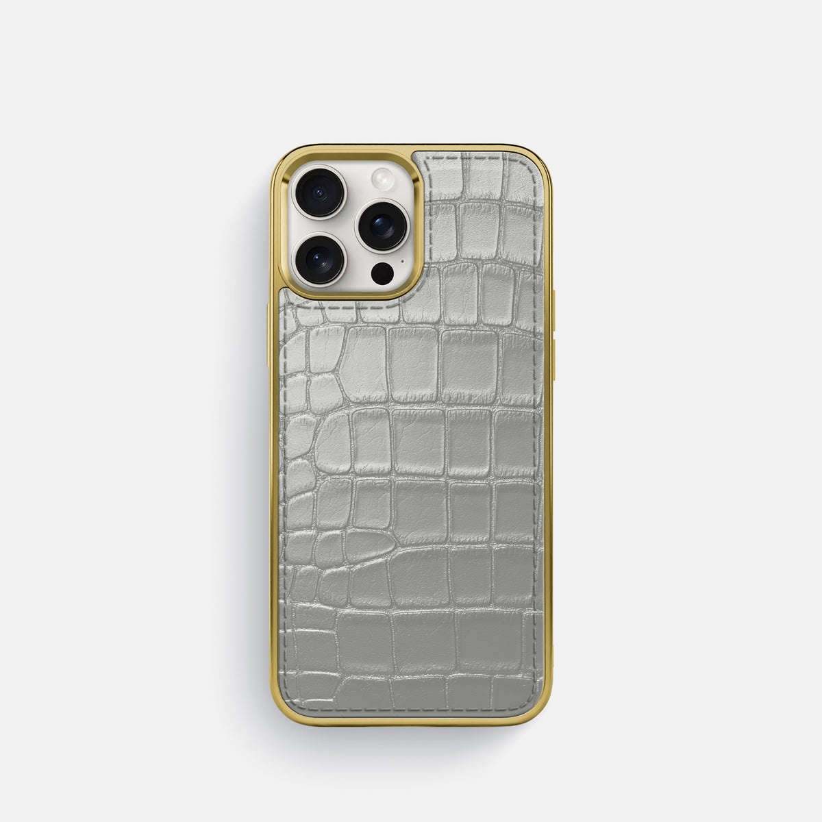 Pearlized-White iPhone 16 Pro Metallic Sport Case Alligator with Gold -1 | Pearlized-White-Gold