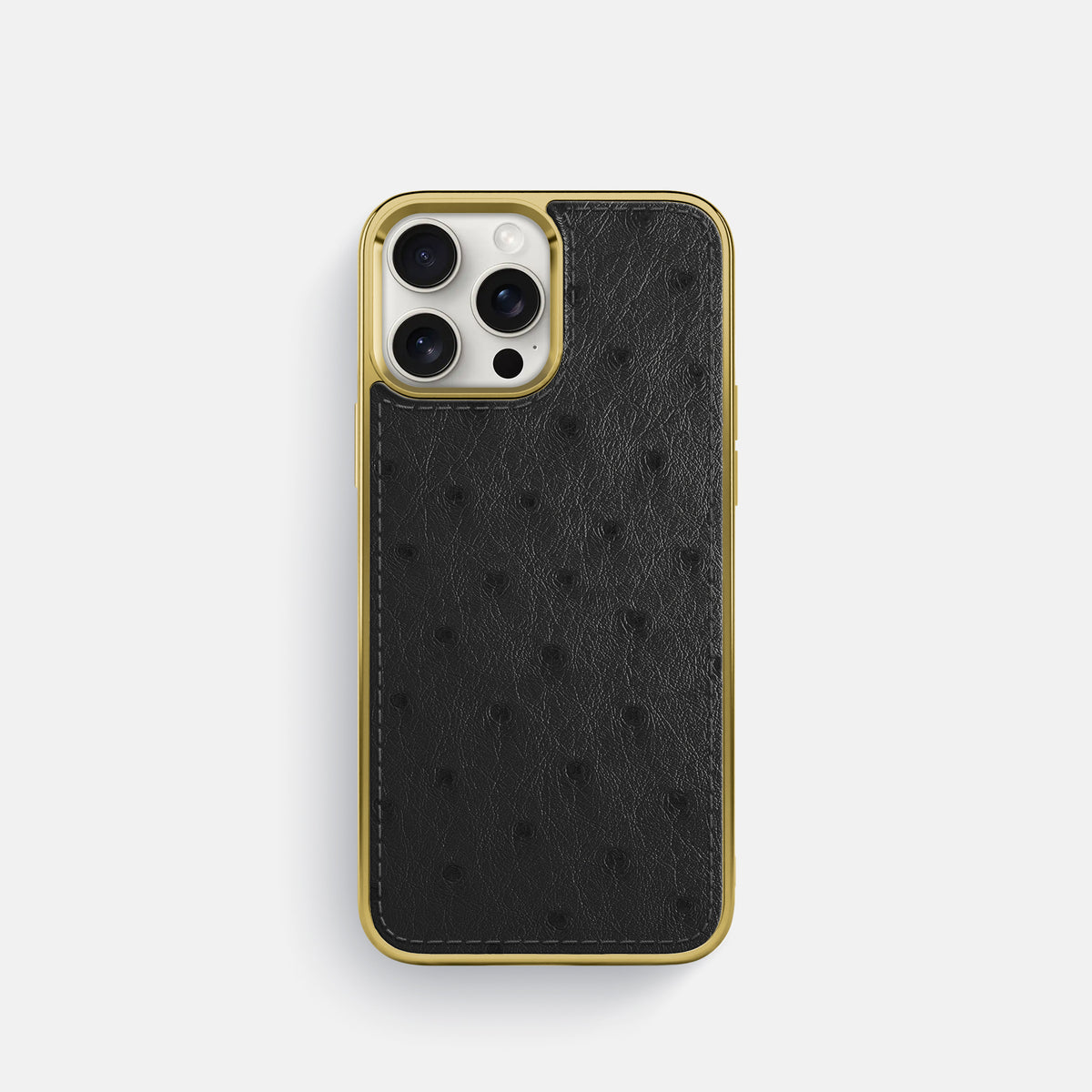 Black iPhone 16 Pro Metallic Sport Case Ostrich with Gold -1 | Black-Gold