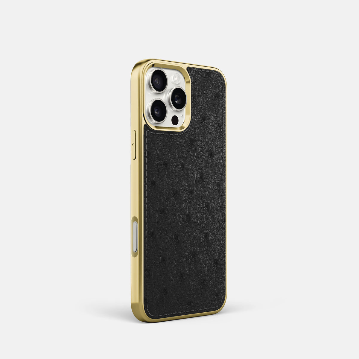 Black iPhone 16 Pro Metallic Sport Case Ostrich with Gold -2 | Black-Gold