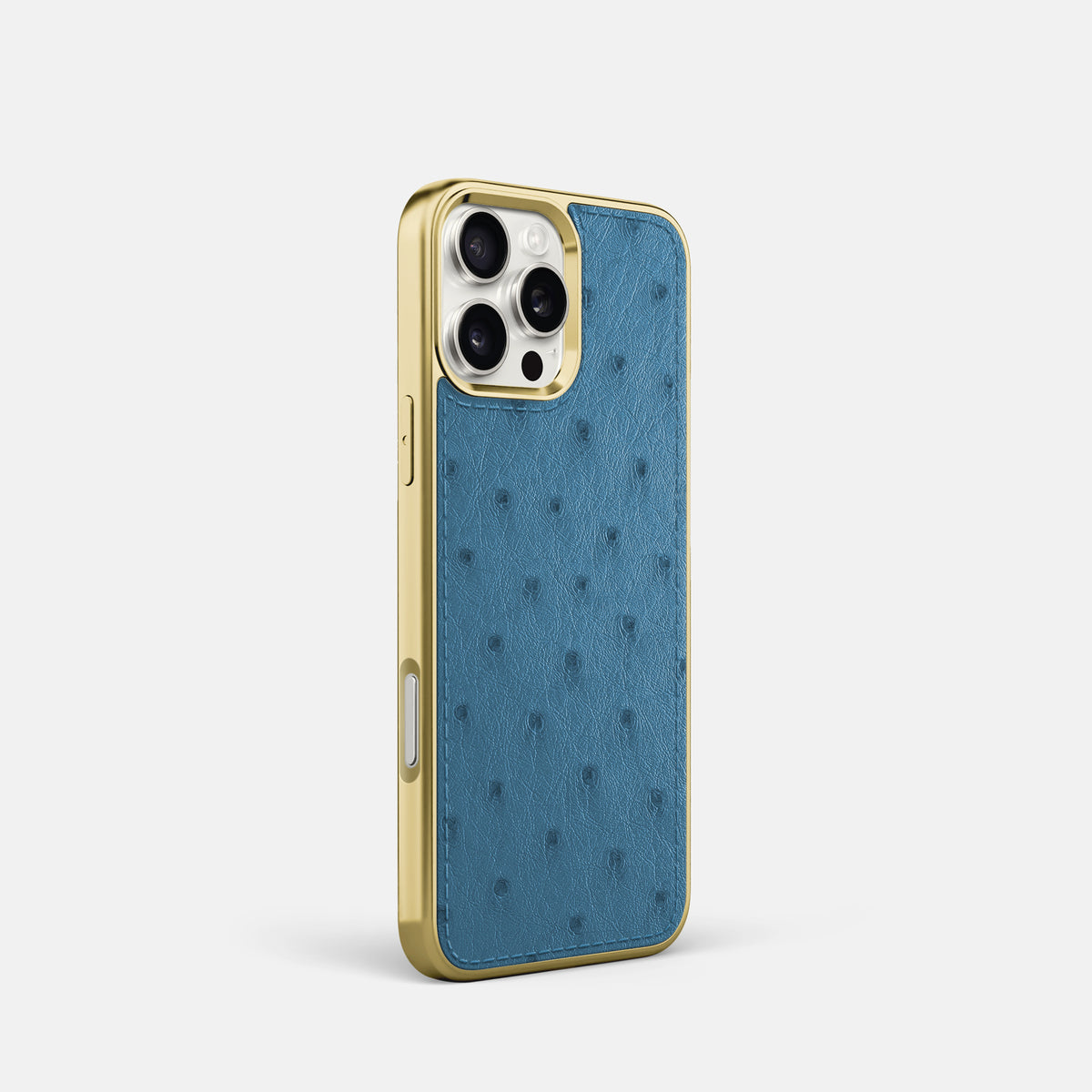 Blue-Jeans iPhone 16 Pro Metallic Sport Case Ostrich with Gold -2 | Blue-Jeans-Gold