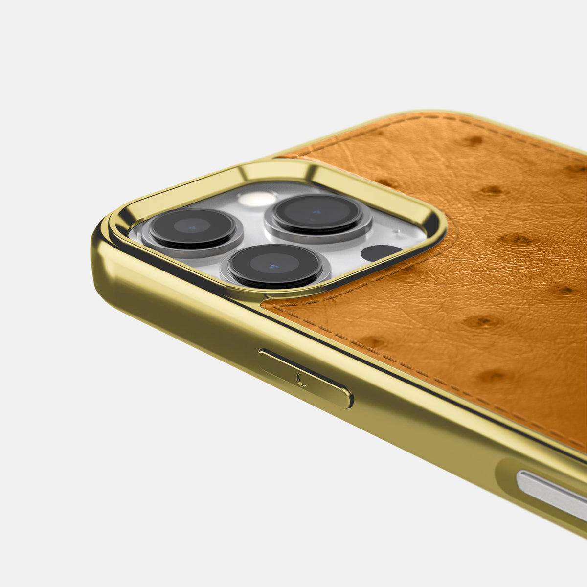 Chestnut iPhone 16 Pro Metallic Sport Case Ostrich with Gold -5 | Chestnut-Gold