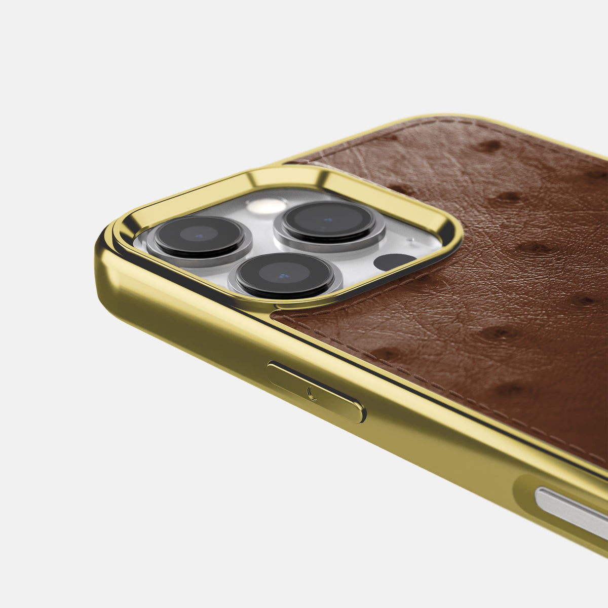 Chocolate iPhone 16 Pro Metallic Sport Case Ostrich with Gold -5 | Chocolate-Gold