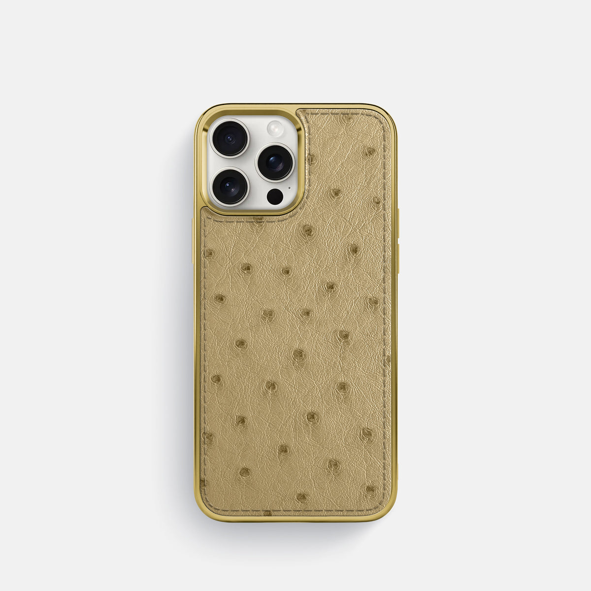 Desert-Sand iPhone 16 Pro Metallic Sport Case Ostrich with Gold -1 | Desert-Sand-Gold
