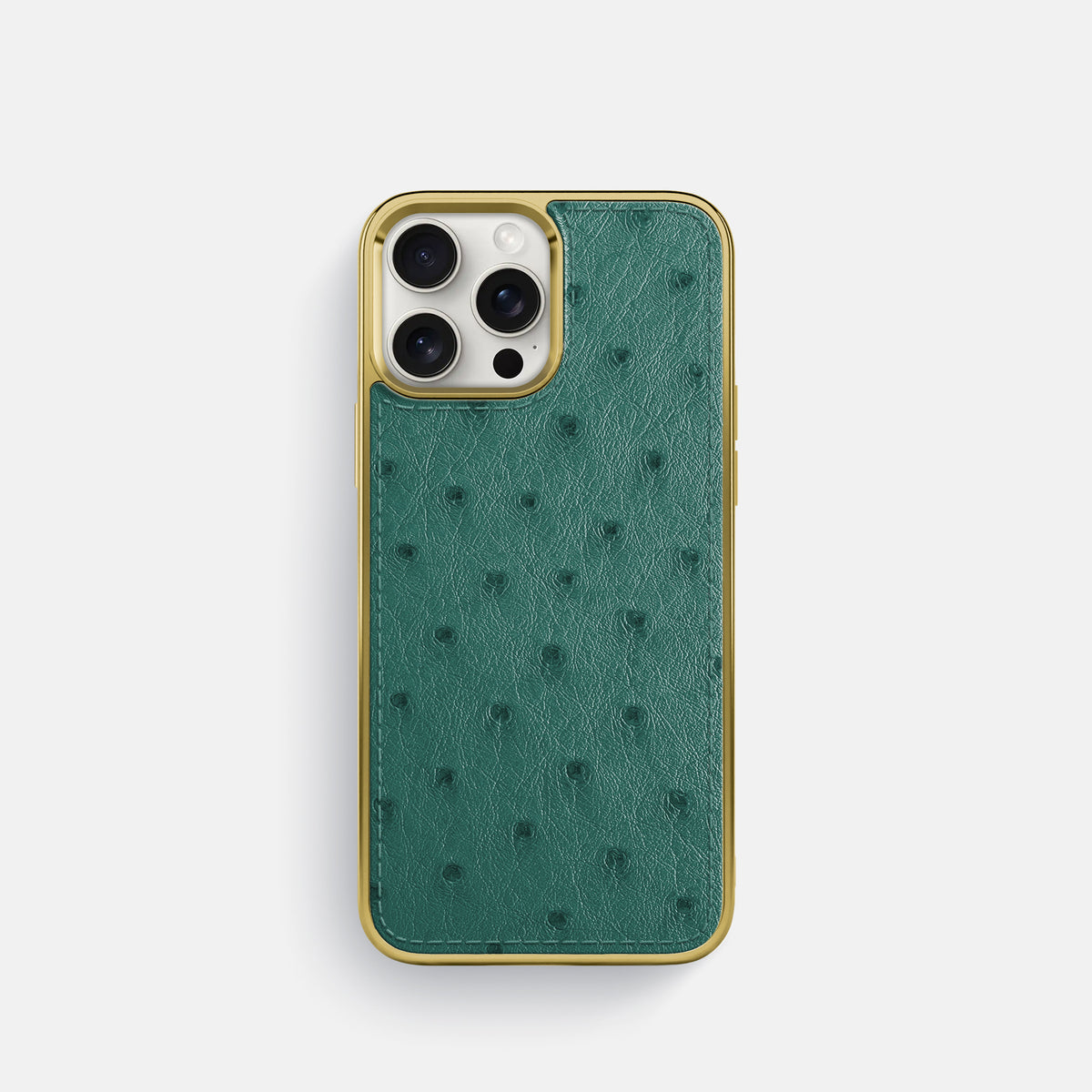 Forest-Green iPhone 16 Pro Metallic Sport Case Ostrich with Gold -1 | Forest-Green-Gold